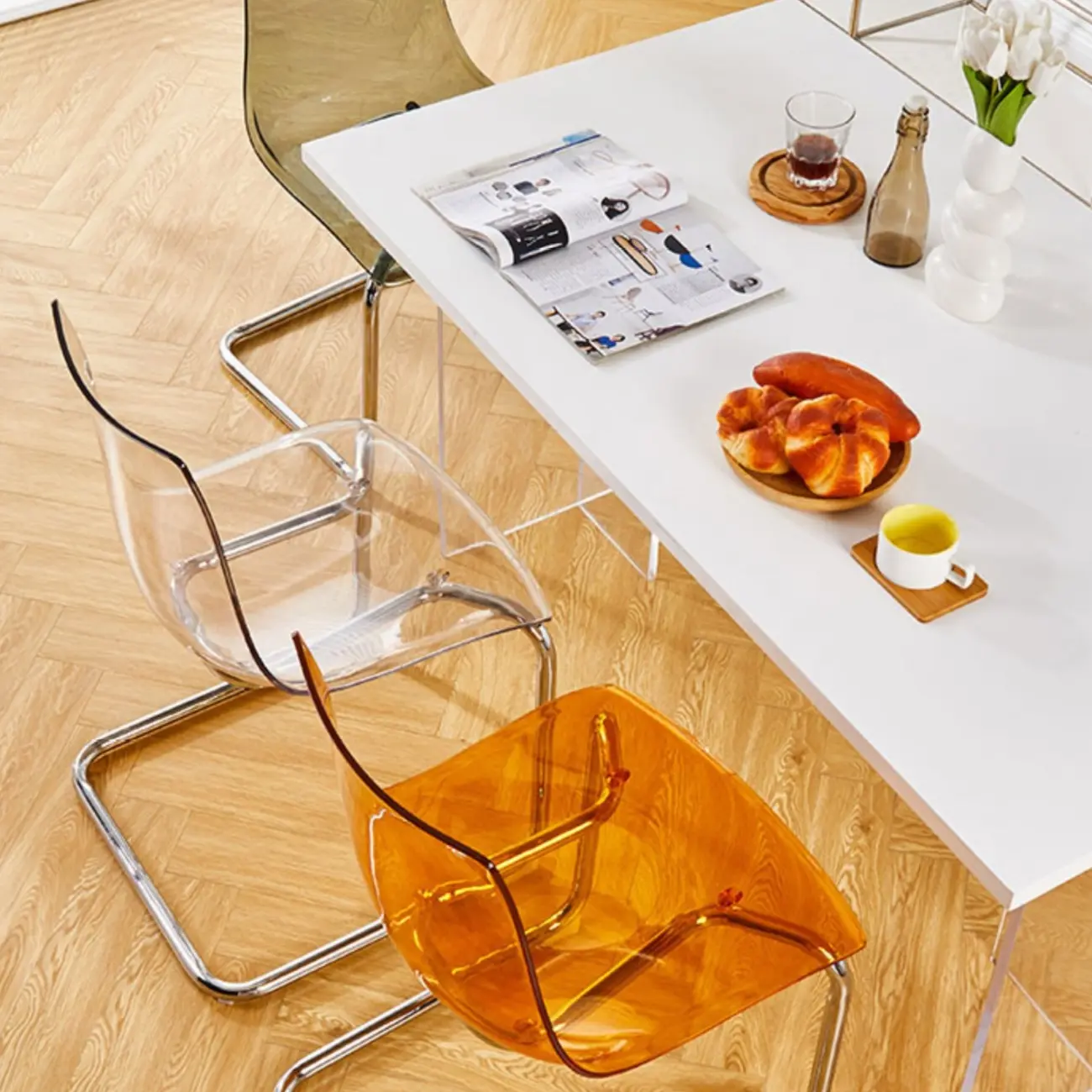 Modern Armless Plastic & Acrylic Dining Chair Image - 8 | homeyfad