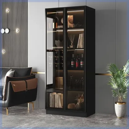 Large Black Wooden Flooring Display Cabinet with Light Image - 3
