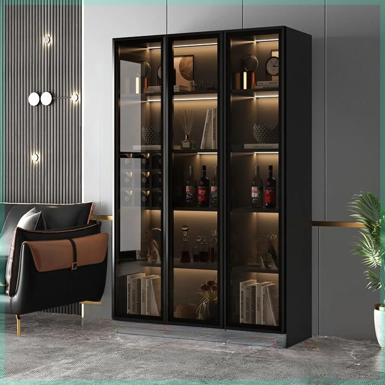 Large Black Wooden Flooring Display Cabinet with Light Image - 1 | homeyfad
