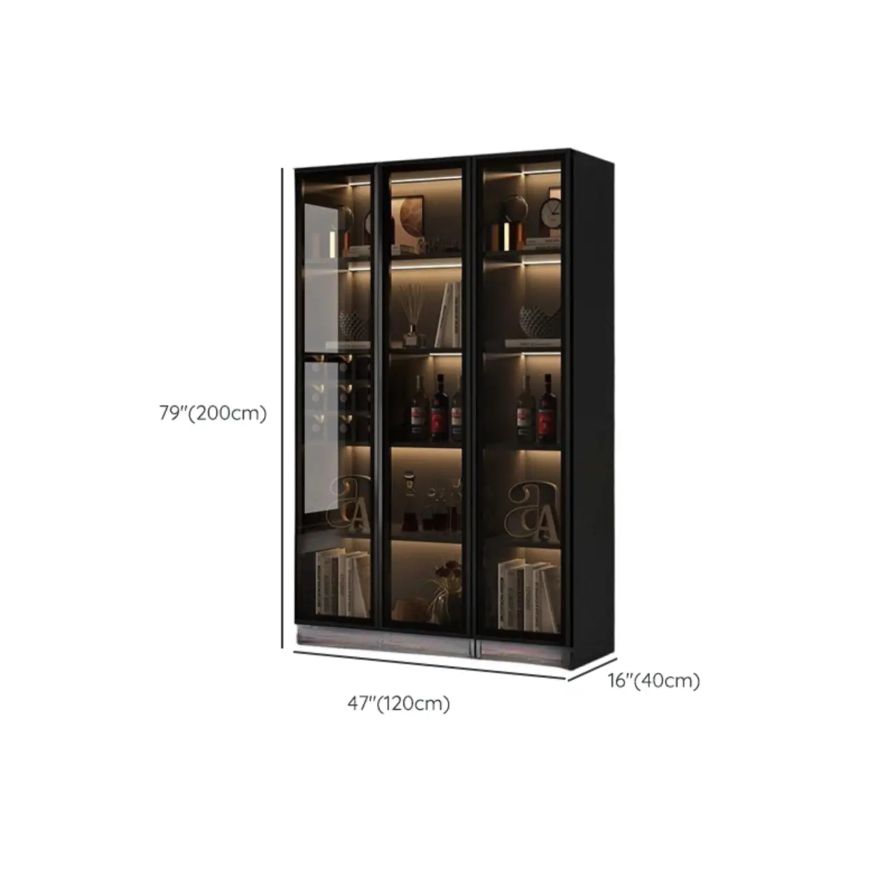Large Black Wooden Flooring Display Cabinet with Light #size | homeyfad