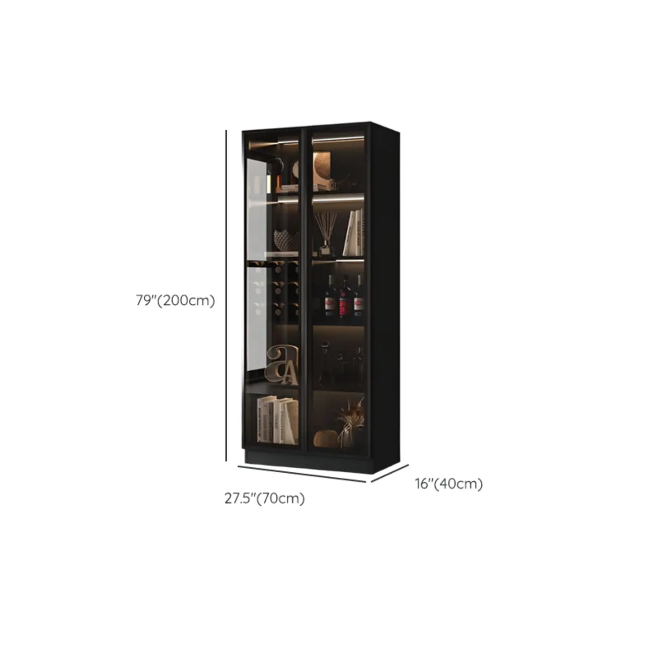 Large Black Wooden Flooring Display Cabinet with Light Image - 9 | homeyfad