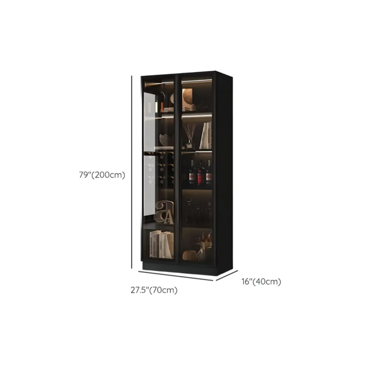 Large Black Wooden Flooring Display Cabinet with Light Image - 9