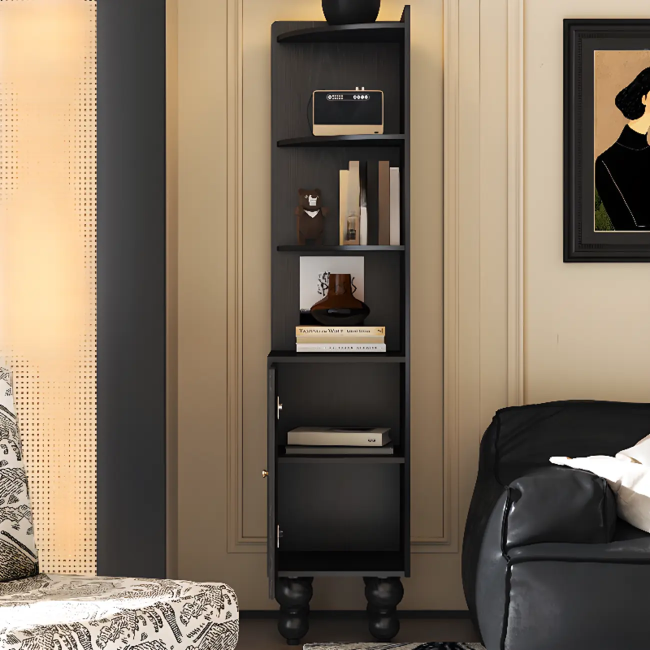 Traditional Black Wood Open Storage Corner Display Cabinet Image - 5 | homeyfad