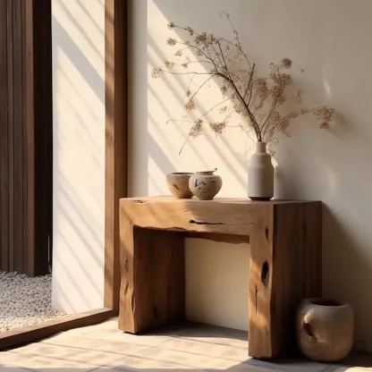 Rustic Solid Wood Brown Rectangular Console Table Enteyway Image - 2