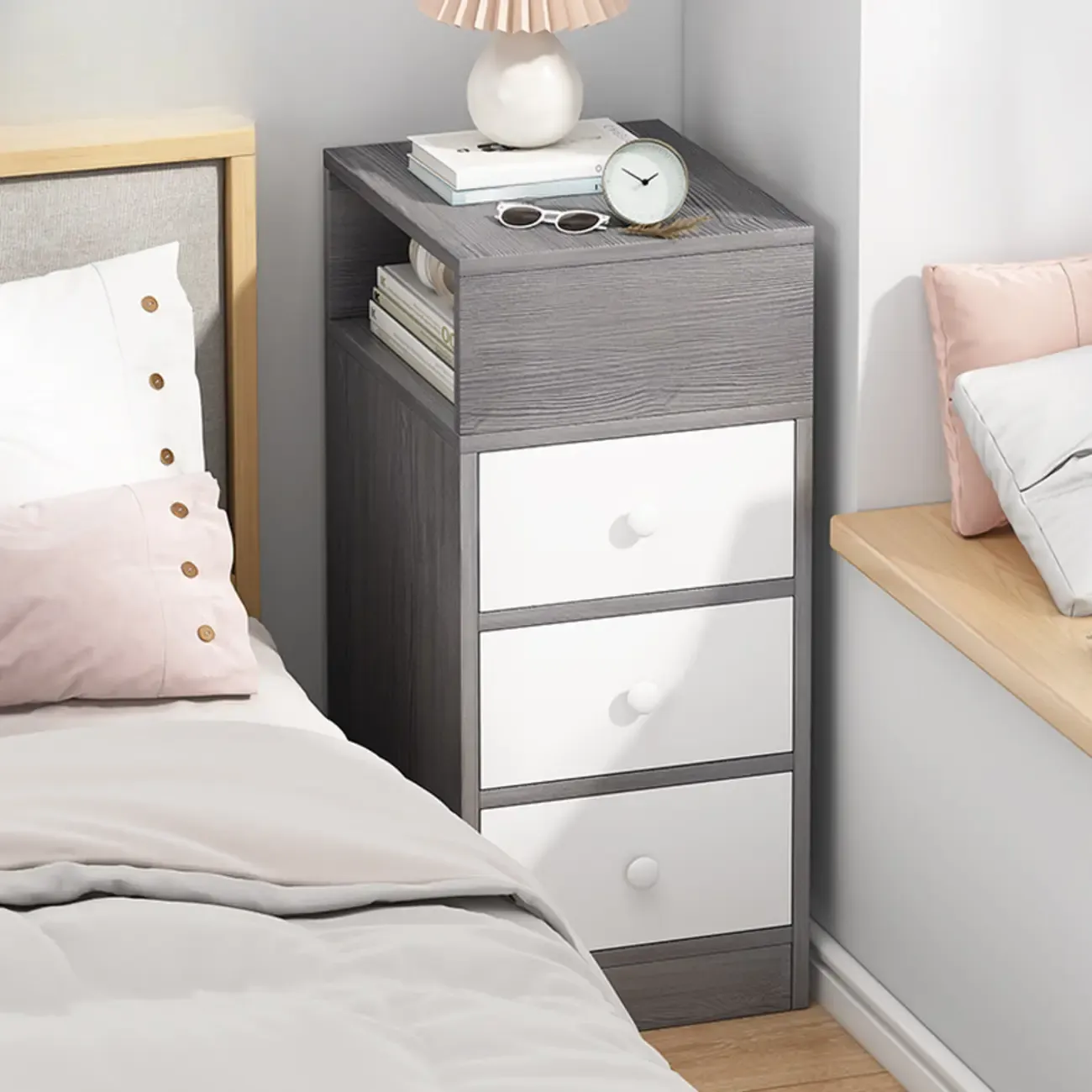 Casual Engineered Wood Drawer Storage Nightstand Image - 18