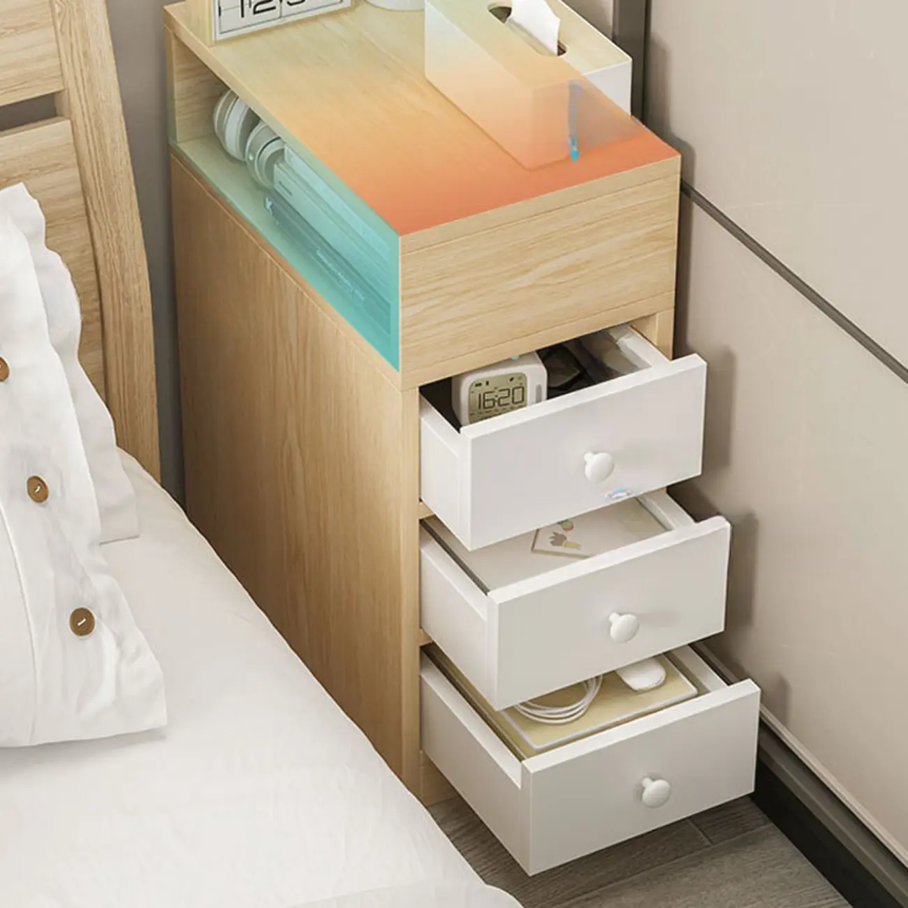 Casual Engineered Wood Drawer Storage Nightstand Image - 2 | homeyfad