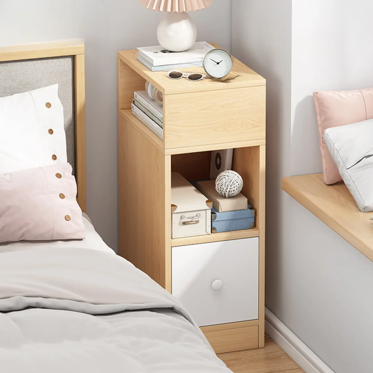 Casual Engineered Wood Drawer Storage Nightstand Image - 4 | homeyfad