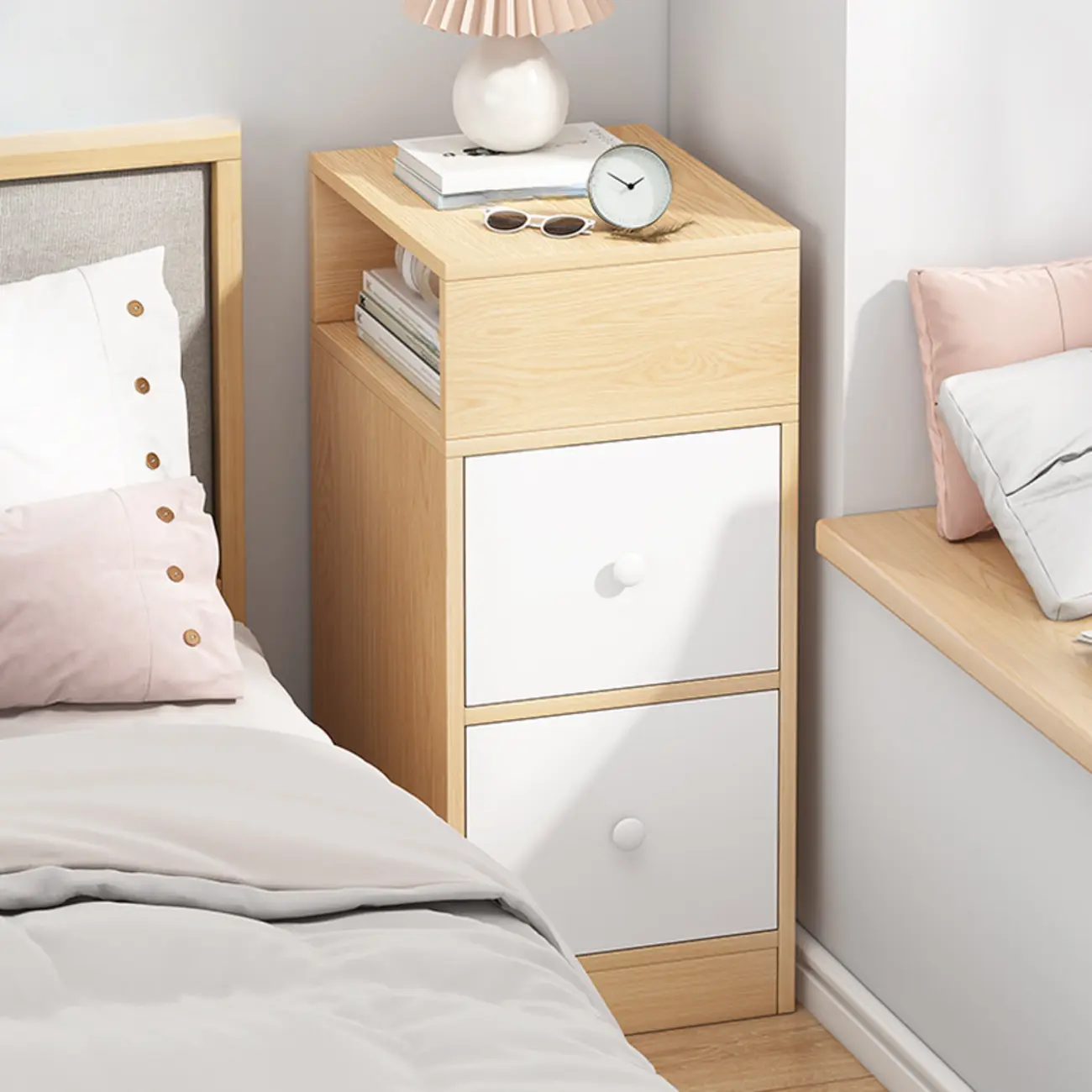 Casual Engineered Wood Drawer Storage Nightstand Image - 14 | homeyfad