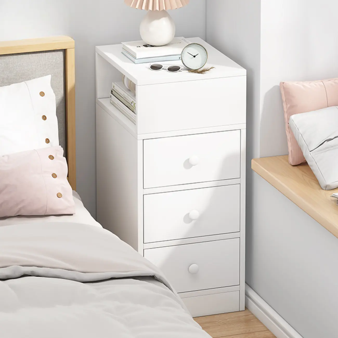 Casual Engineered Wood Drawer Storage Nightstand Image - 16 | homeyfad