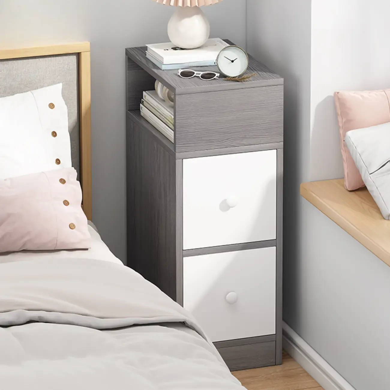 Casual Engineered Wood Drawer Storage Nightstand Image - 8