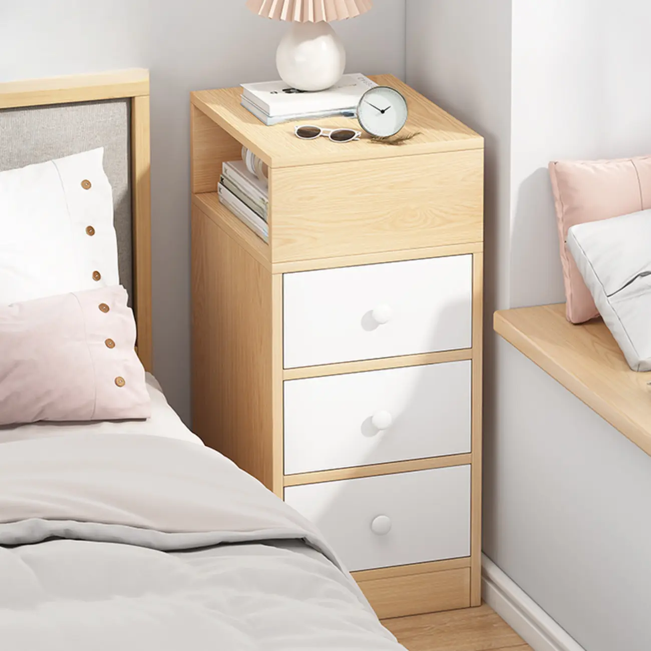 Casual Engineered Wood Drawer Storage Nightstand Image - 17 | homeyfad