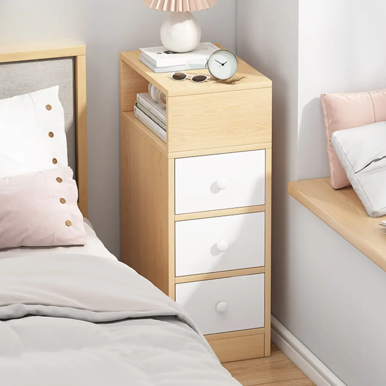 Casual Engineered Wood Drawer Storage Nightstand Image - 1