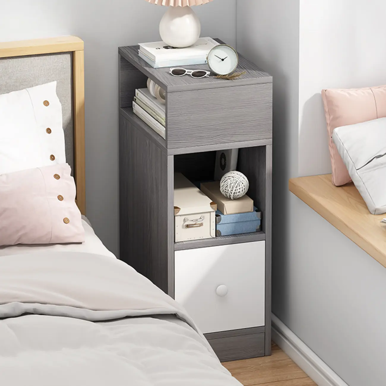 Casual Engineered Wood Drawer Storage Nightstand Image - 6 | homeyfad