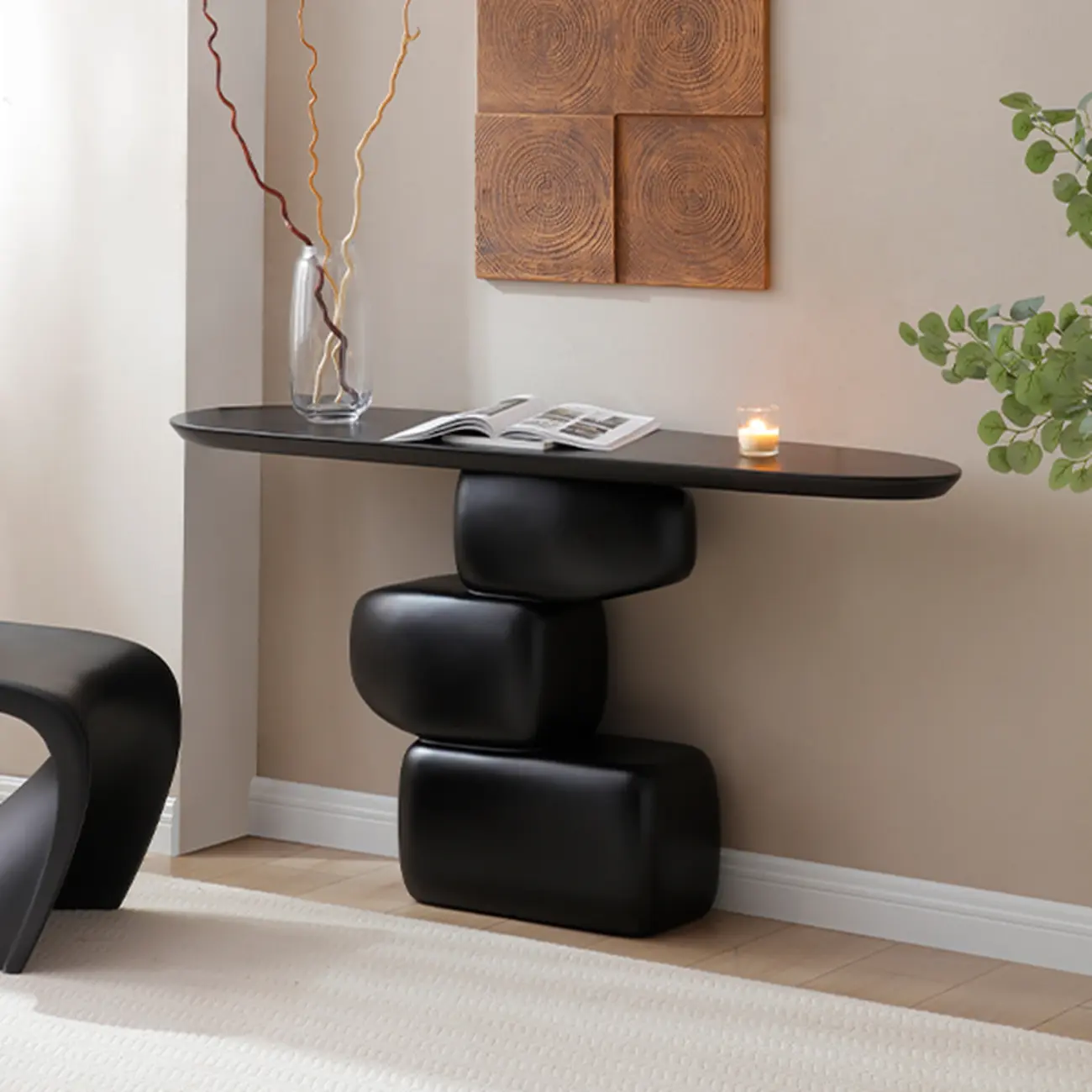 Contemporary Fiberglass Black Entryway Pedestal Console Table Image - 1 | homeyfad