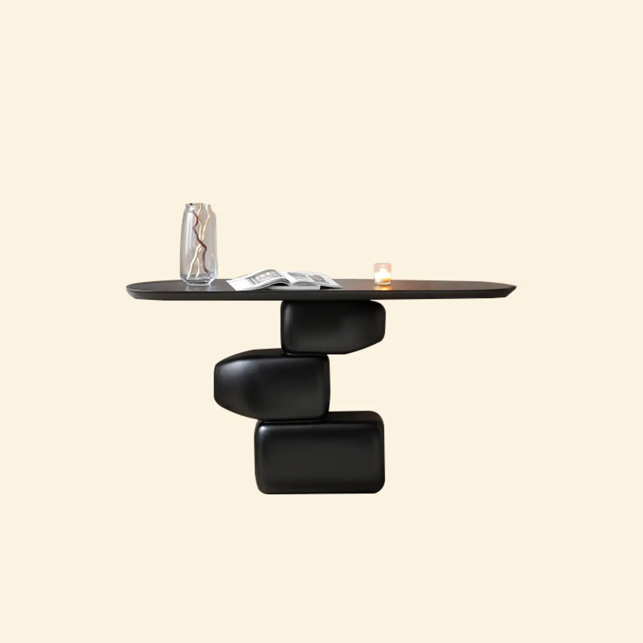 Contemporary Fiberglass Black Entryway Pedestal Console Table Image - 2 | homeyfad