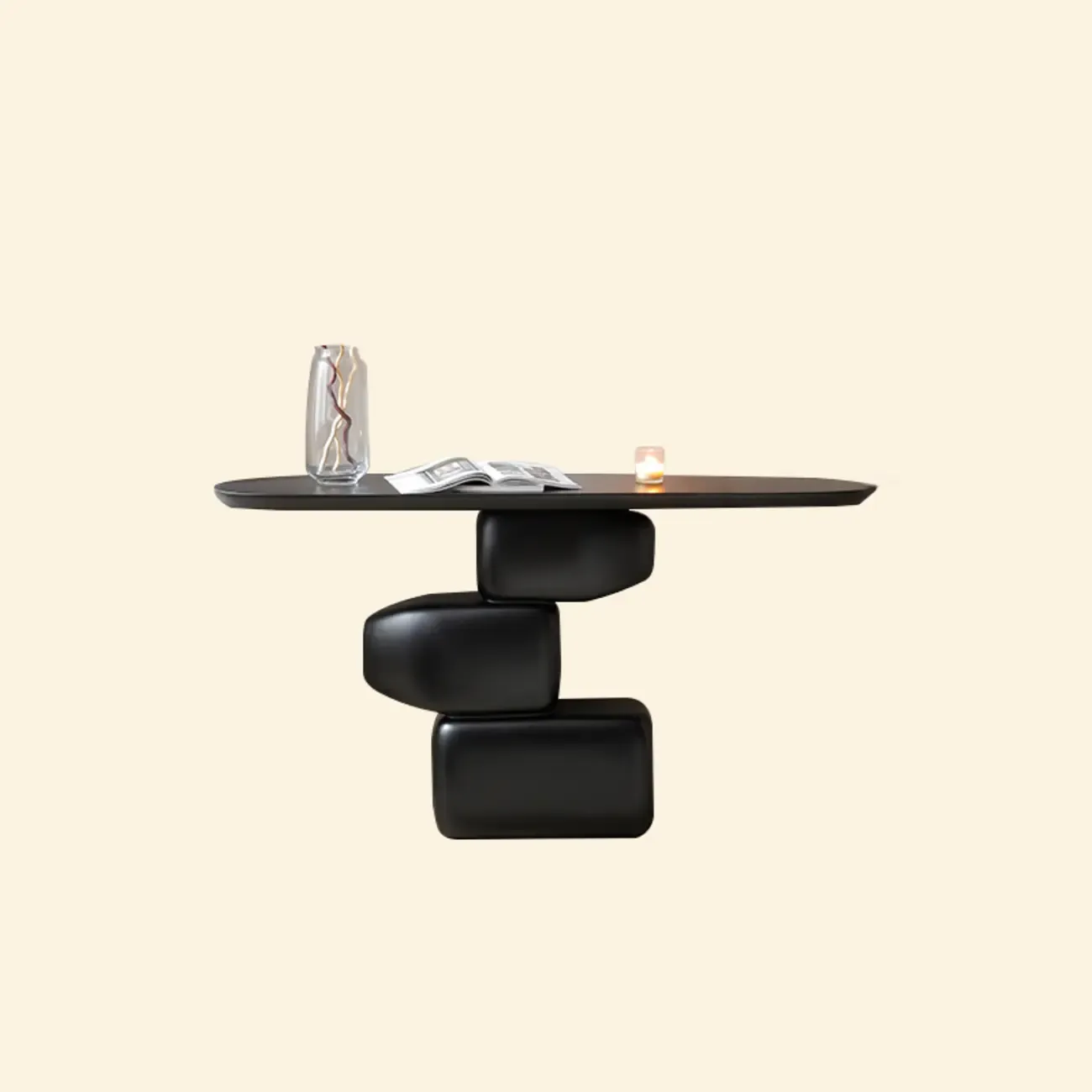 Contemporary Fiberglass Black Entryway Pedestal Console Table Image - 2