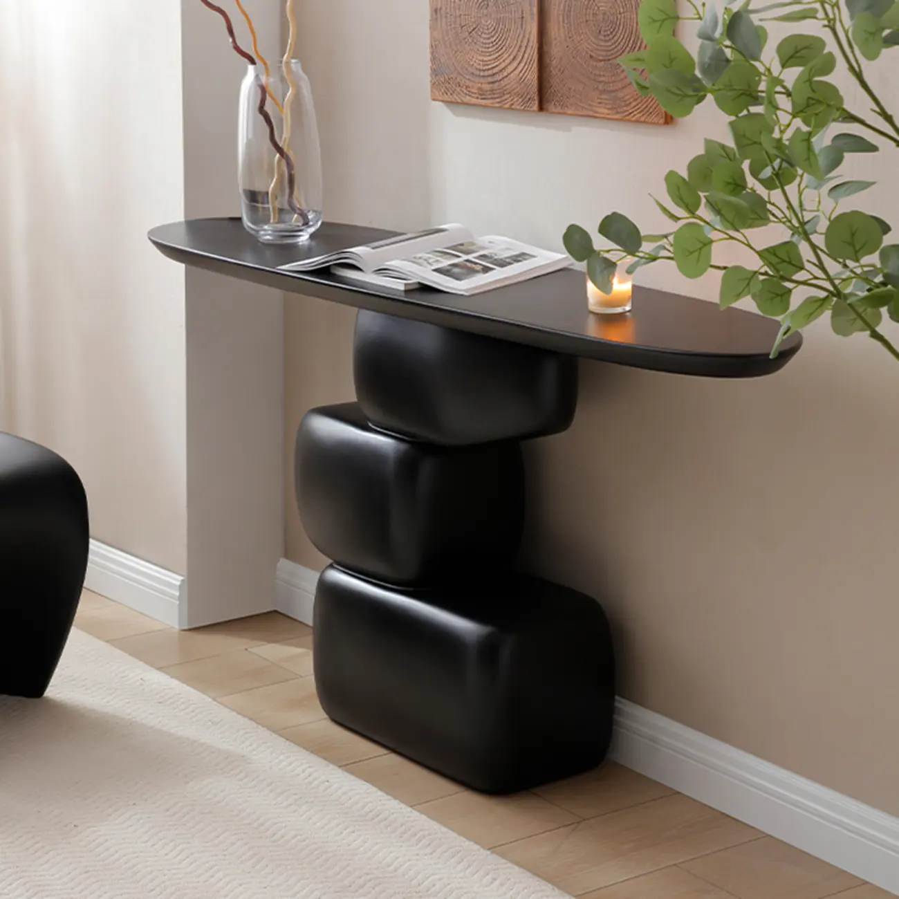 Contemporary Fiberglass Black Entryway Pedestal Console Table Image - 3 | homeyfad