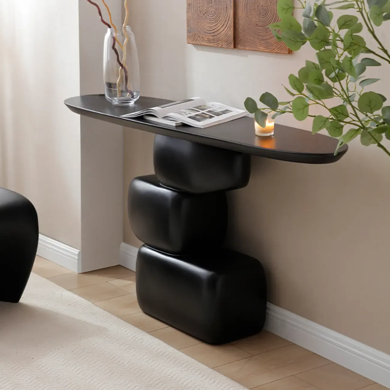 Contemporary Fiberglass Black Entryway Pedestal Console Table Image - 3