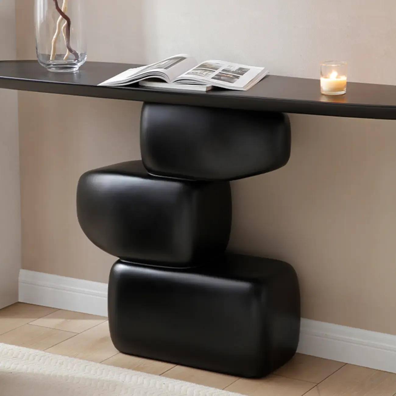 Contemporary Fiberglass Black Entryway Pedestal Console Table Image - 4