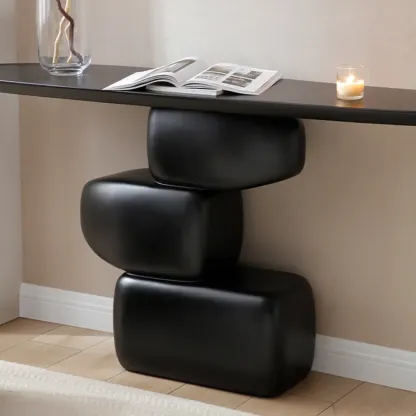 Contemporary Fiberglass Black Entryway Pedestal Console Table Image - 4