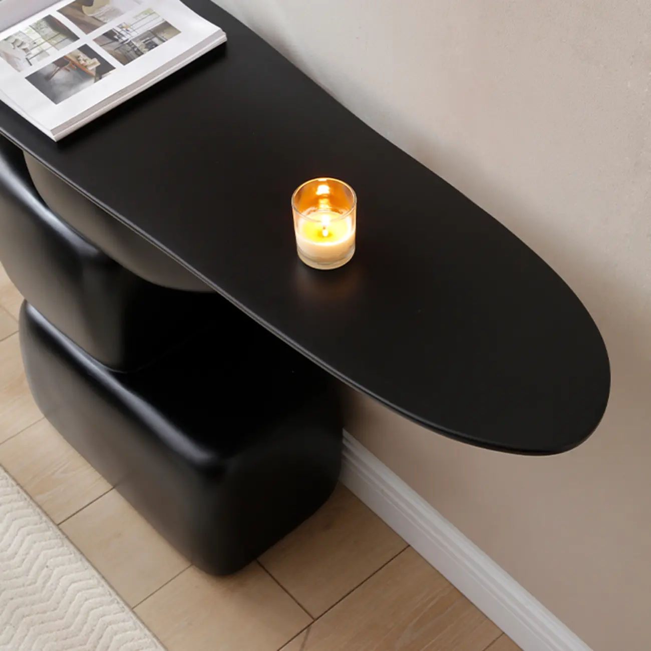 Contemporary Fiberglass Black Entryway Pedestal Console Table Image - 5 | homeyfad