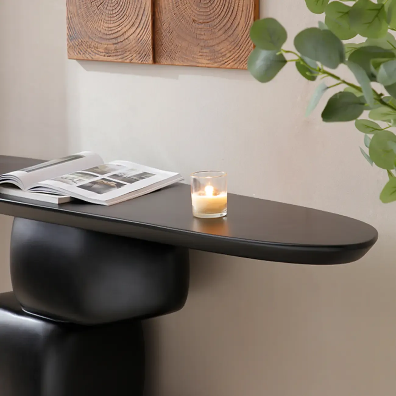 Contemporary Fiberglass Black Entryway Pedestal Console Table Image - 6