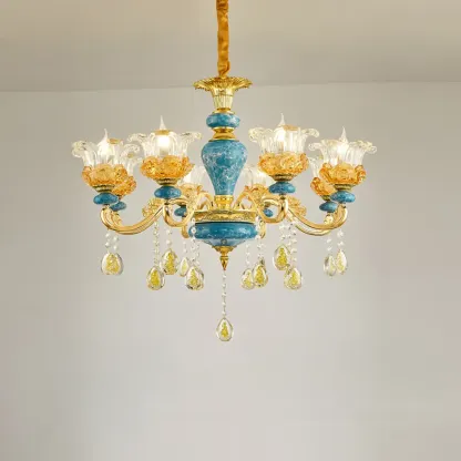 Large Luxury Brass Flower Shape Clear Glass Chandelier Image - 5