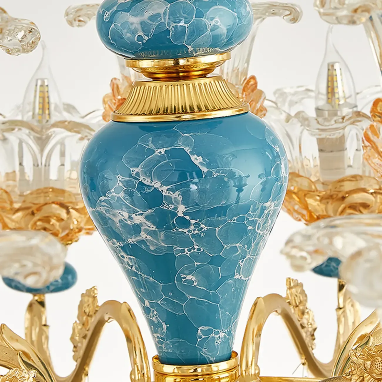 Large Luxury Brass Flower Shape Clear Glass Chandelier Image - 9