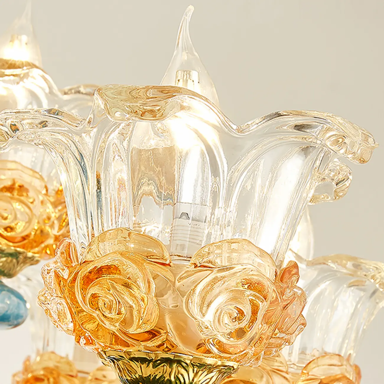 Large Luxury Brass Flower Shape Clear Glass Chandelier Image - 11 | homeyfad
