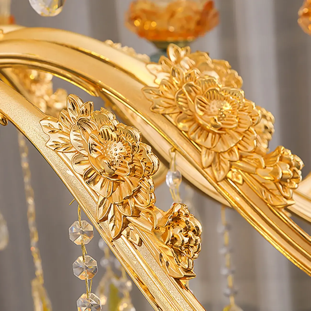 Large Luxury Brass Flower Shape Clear Glass Chandelier Image - 12