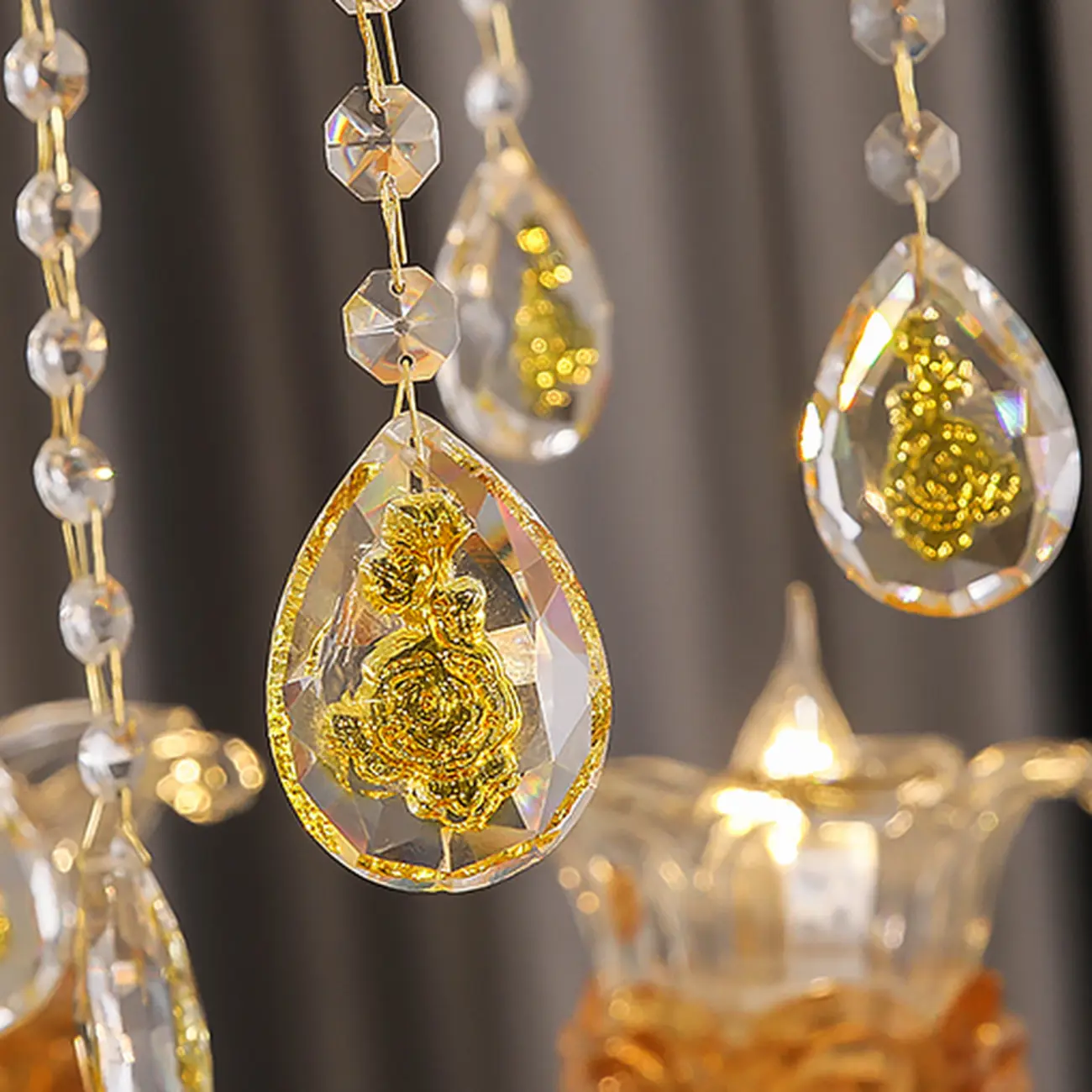 Large Luxury Brass Flower Shape Clear Glass Chandelier Image - 10 | homeyfad