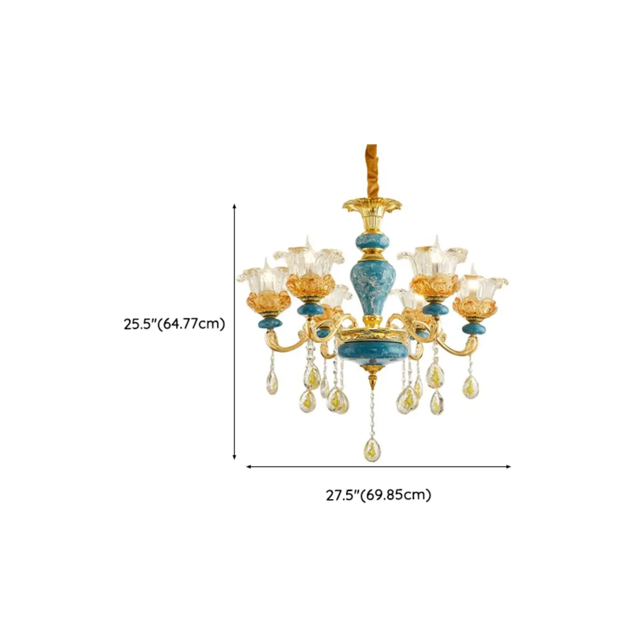 Large Luxury Brass Flower Shape Clear Glass Chandelier #size