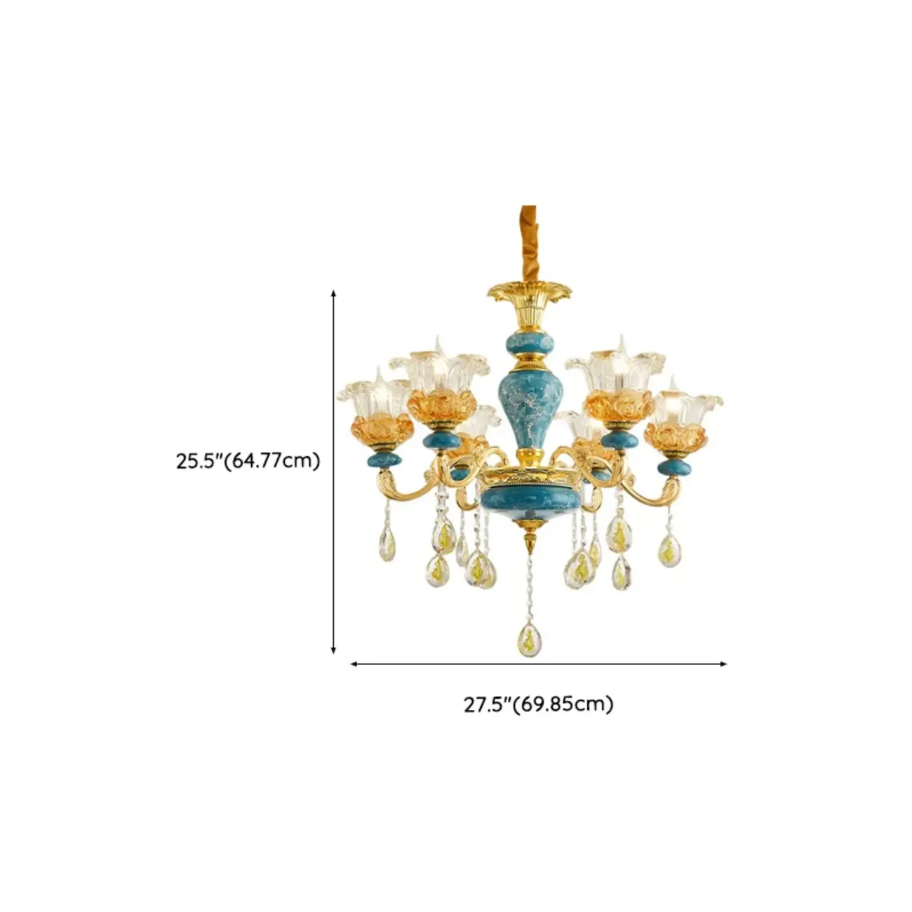 Large Luxury Brass Flower Shape Clear Glass Chandelier #size