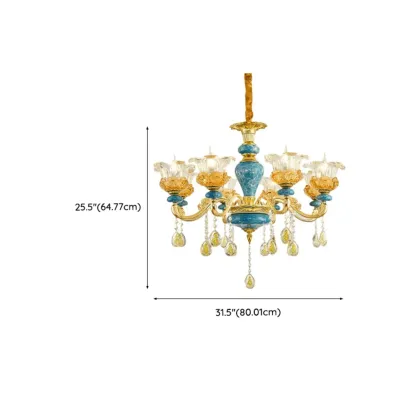 Large Luxury Brass Flower Shape Clear Glass Chandelier Image - 14