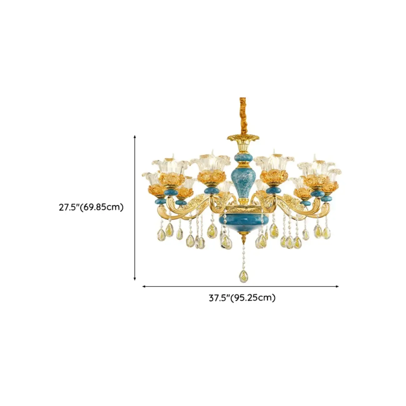 Large Luxury Brass Flower Shape Clear Glass Chandelier Image - 15