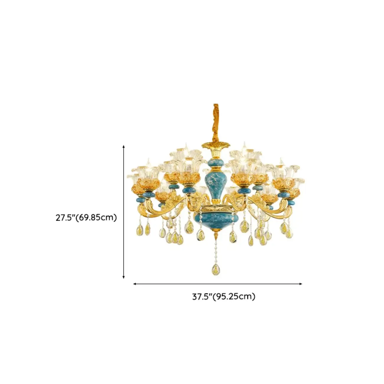 Large Luxury Brass Flower Shape Clear Glass Chandelier Image - 16