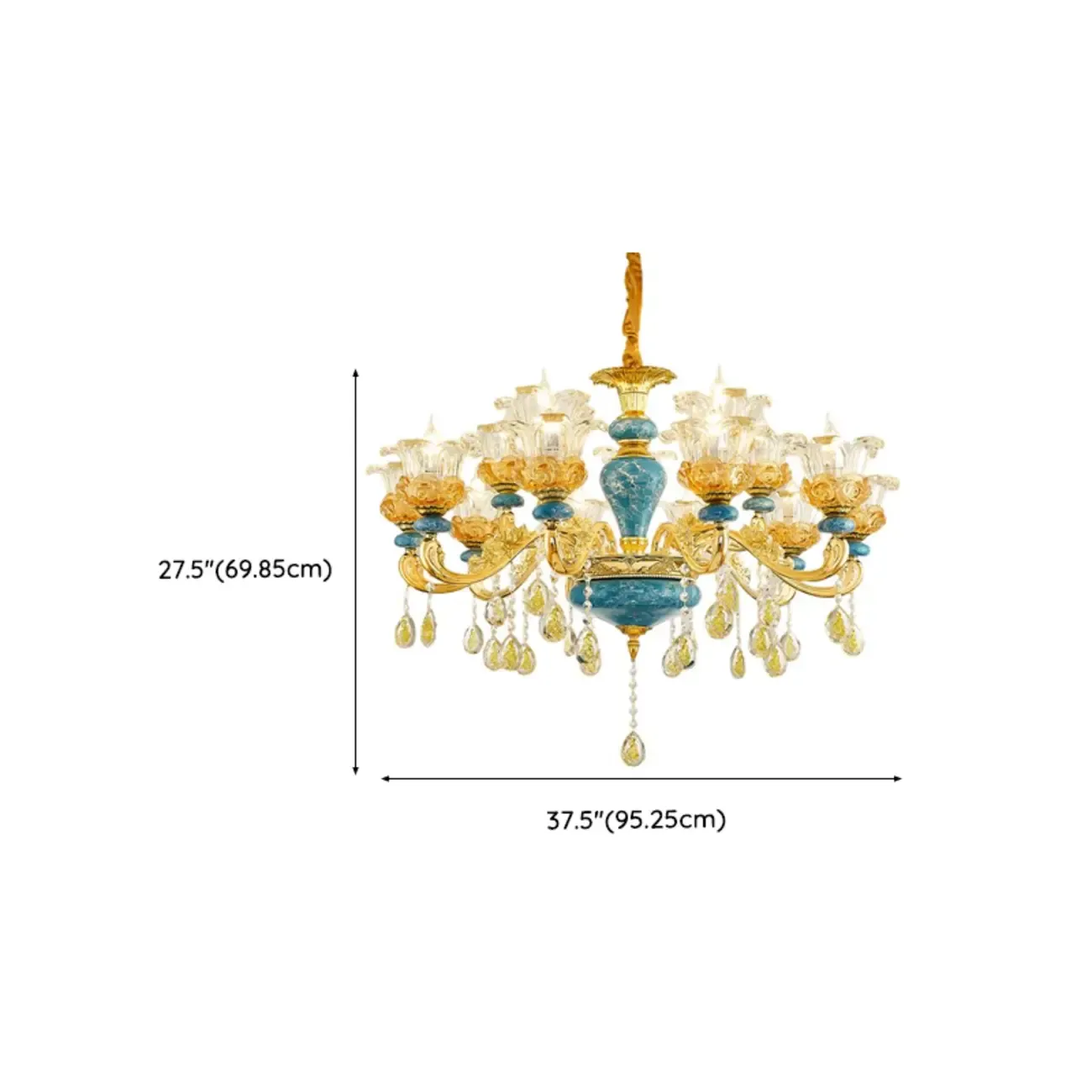 Large Luxury Brass Flower Shape Clear Glass Chandelier Image - 17