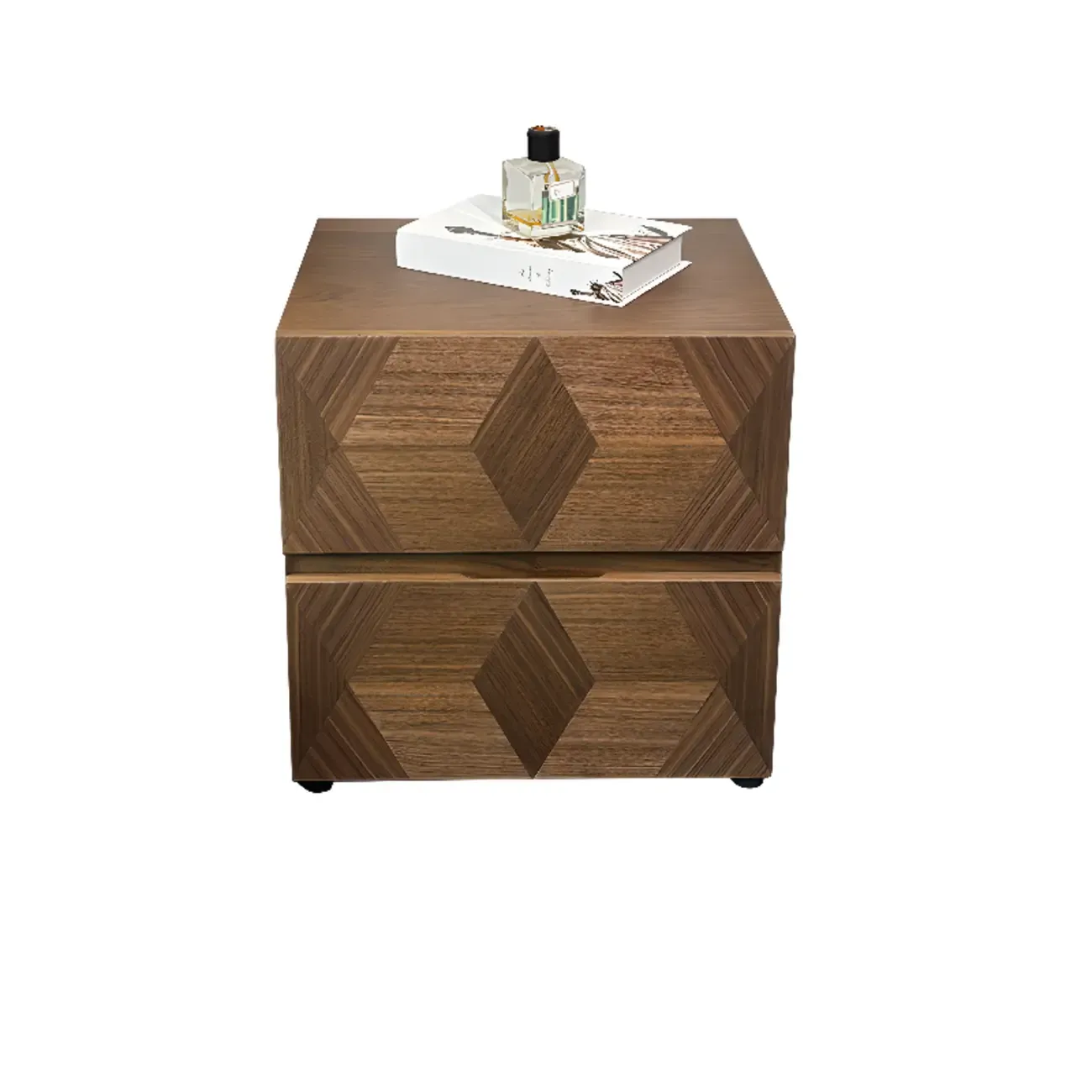 Elegant Nut Brown Narrow 2-drawer Wood Nightstand Image - 7