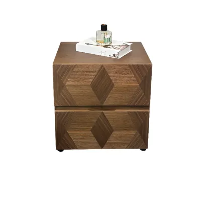 Elegant Nut Brown Narrow 2-drawer Wood Nightstand Image - 7
