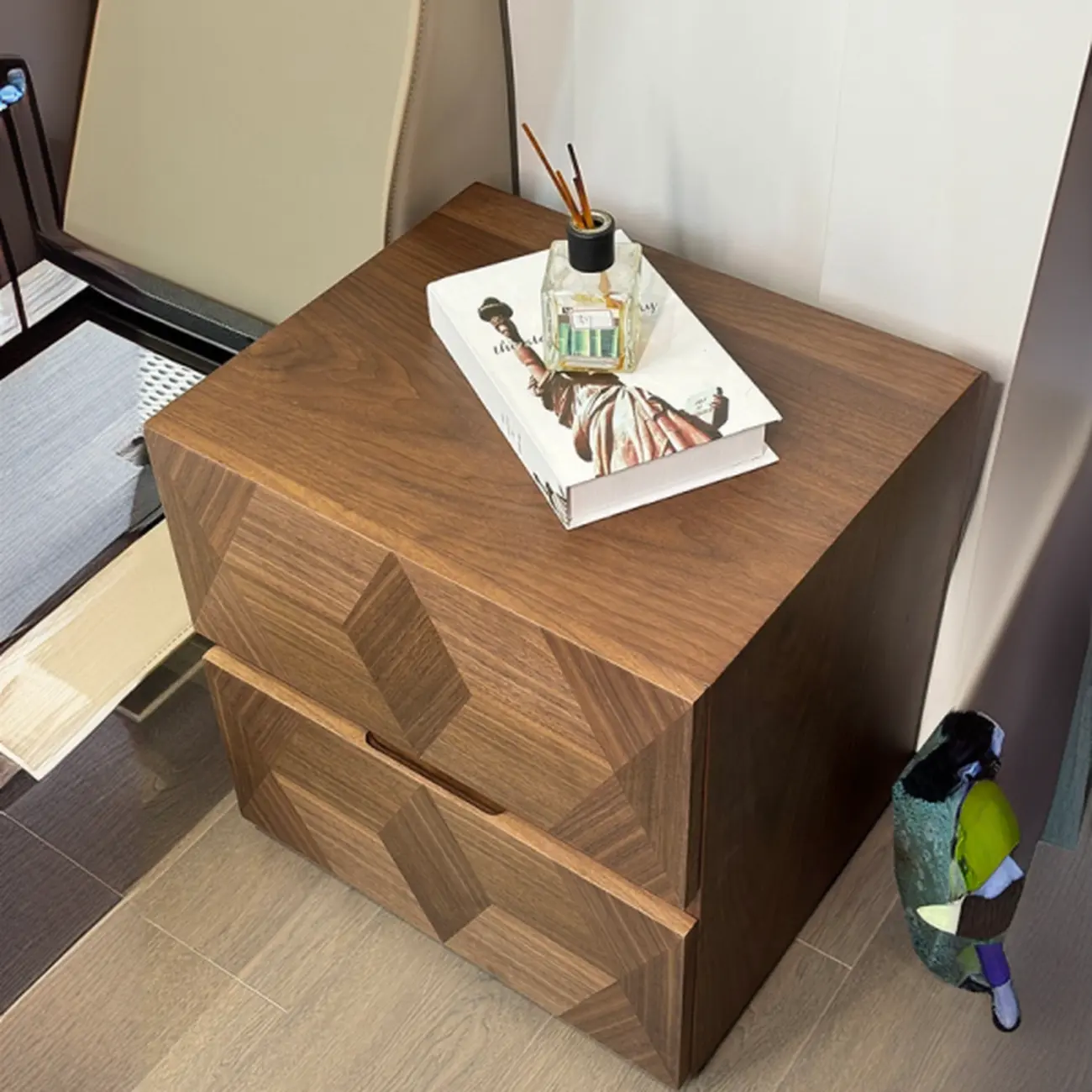 Elegant Nut Brown Narrow 2-drawer Wood Nightstand Image - 3 | homeyfad