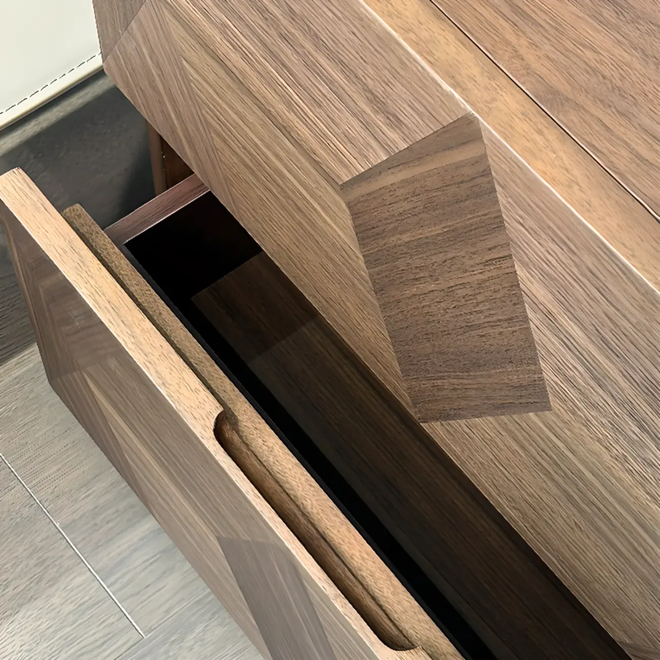 Elegant Nut Brown Narrow 2-drawer Wood Nightstand Image - 9