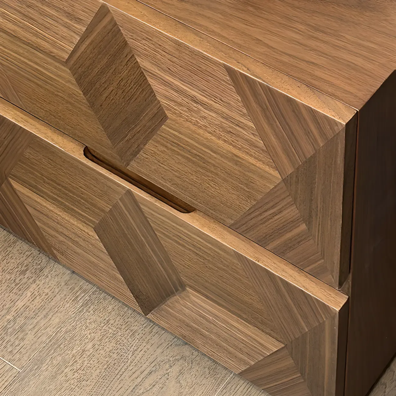 Elegant Nut Brown Narrow 2-drawer Wood Nightstand Image - 5