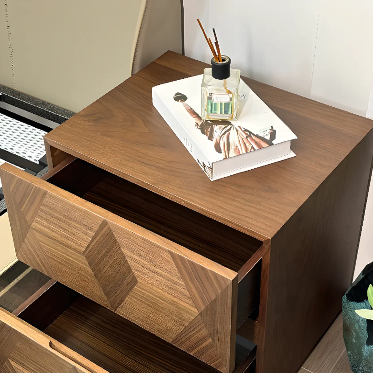 Elegant Nut Brown Narrow 2-drawer Wood Nightstand Image - 4 | homeyfad