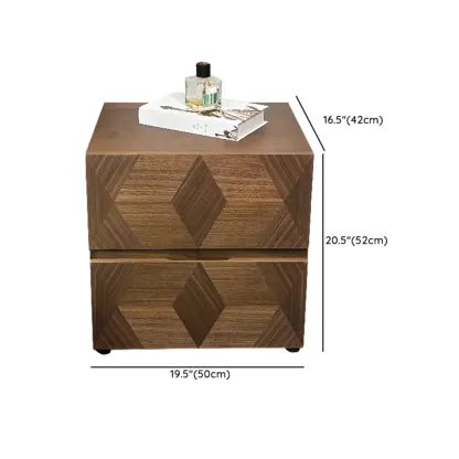 Elegant Nut Brown Narrow 2-drawer Wood Nightstand #size