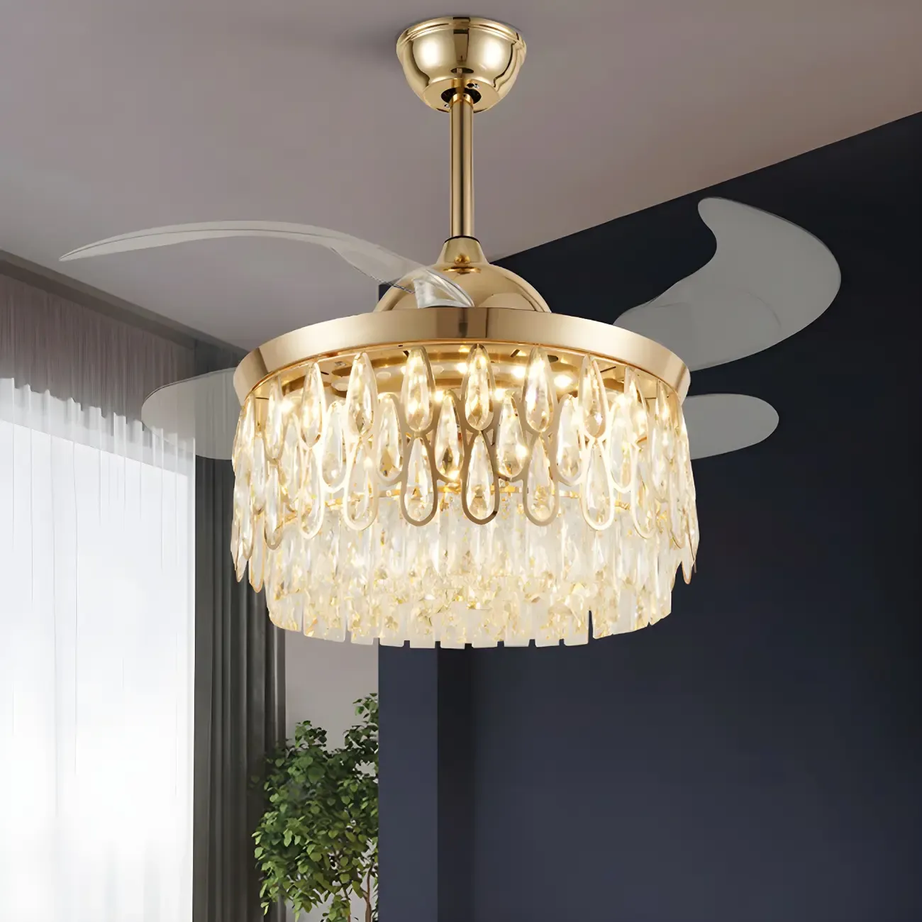 19-Inch Modern Gold Chandelier Fan for Living Room