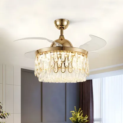 19-Inch Modern Gold Chandelier Fan for Living Room