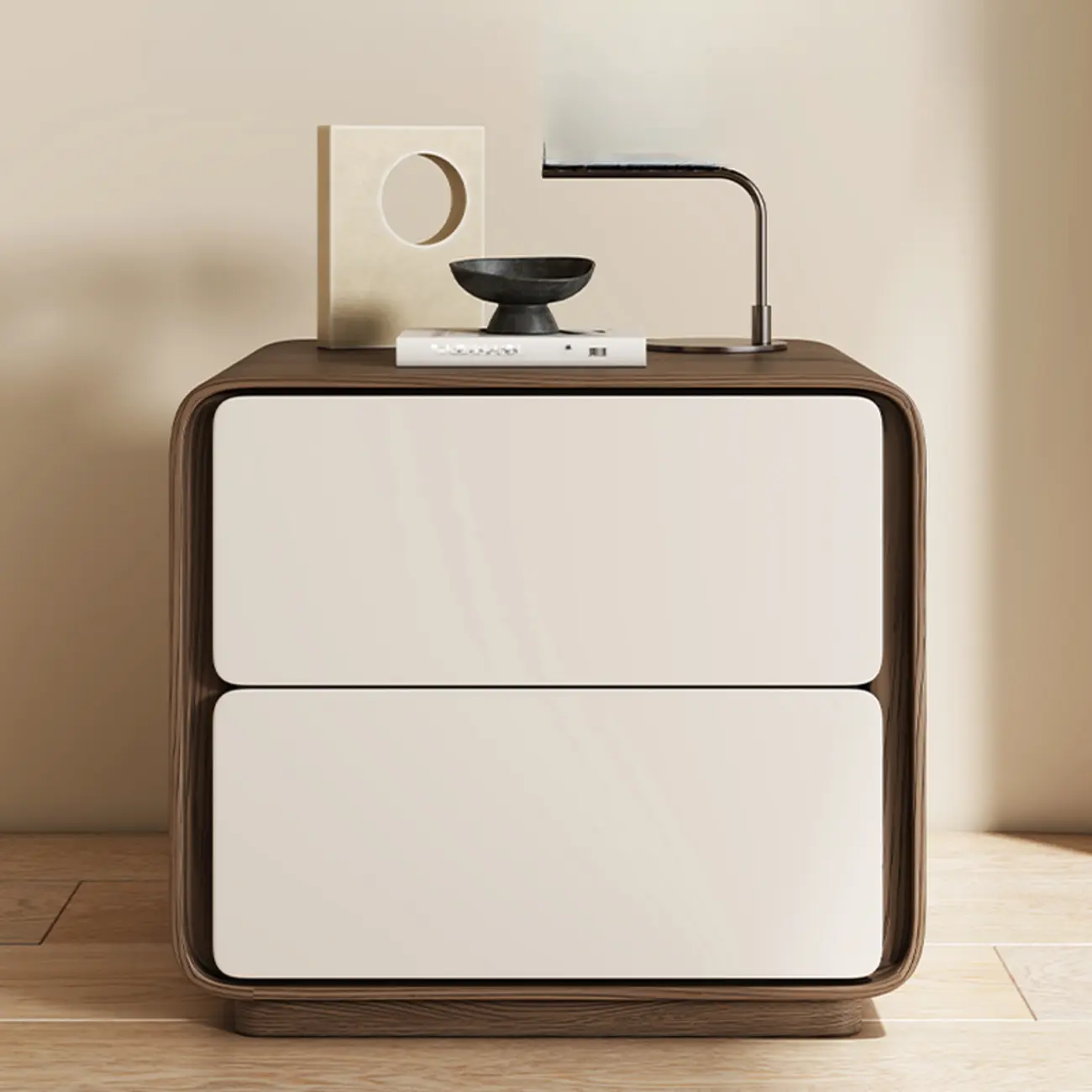 Modern Faux Leather Wood Top 2 Drawers Nightstand Image - 1 | homeyfad