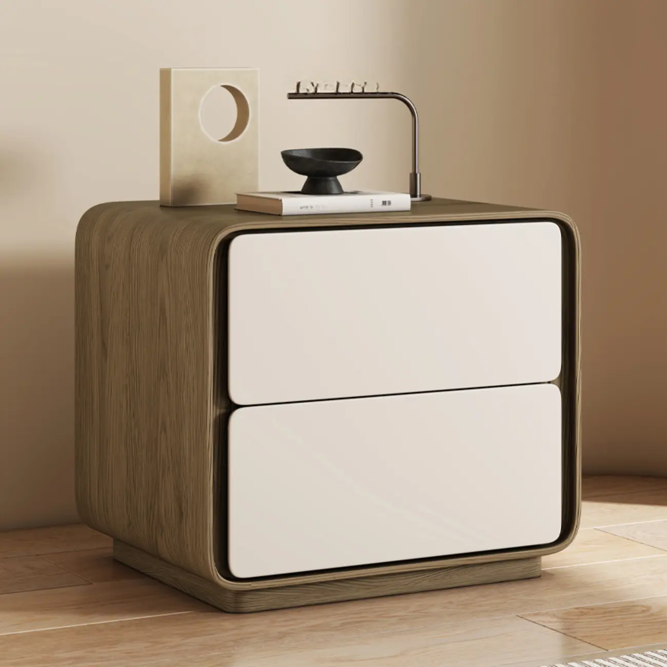 Modern Faux Leather Wood Top 2 Drawers Nightstand Image - 7 | homeyfad