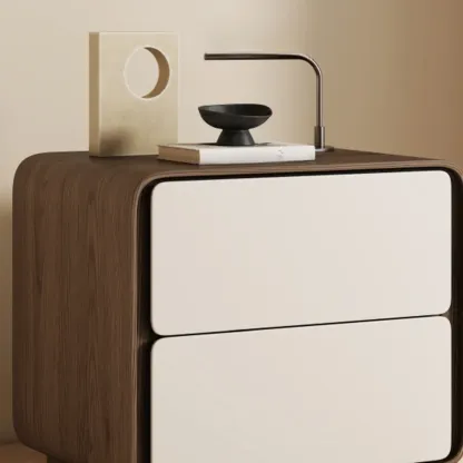 Modern Faux Leather Wood Top 2 Drawers Nightstand Image - 8
