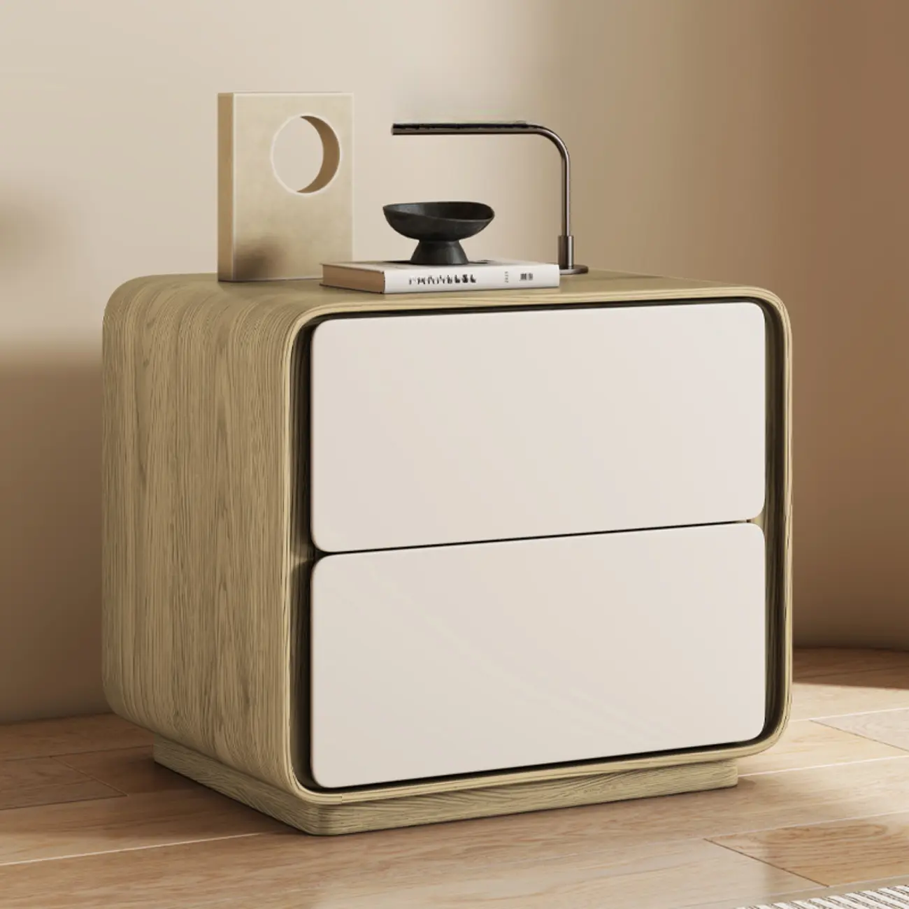 Modern Faux Leather Wood Top 2 Drawers Nightstand Image - 9 | homeyfad